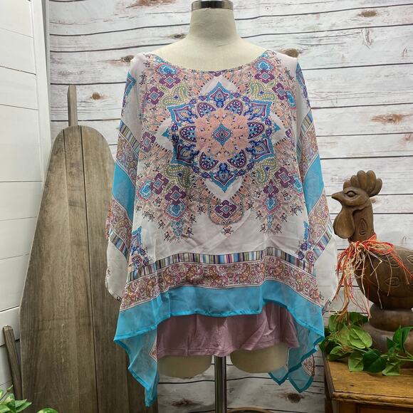ROZ & ALI Handkerchief Tank Top Combo Shirt Top Blouse Size S Mandala Paisley - Picture 1 of 9